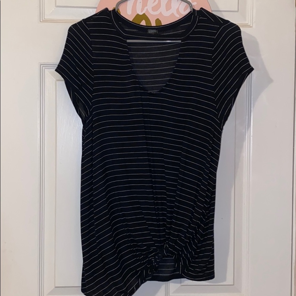 Black and white striped scoop neck